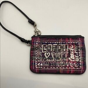 Coach Poppy Pink Plaid Wristlet NWOT